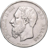 Belgium Leopold II Silver 5 Francs Coin