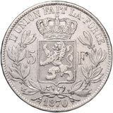 Belgium Leopold II Silver 5 Francs Coin