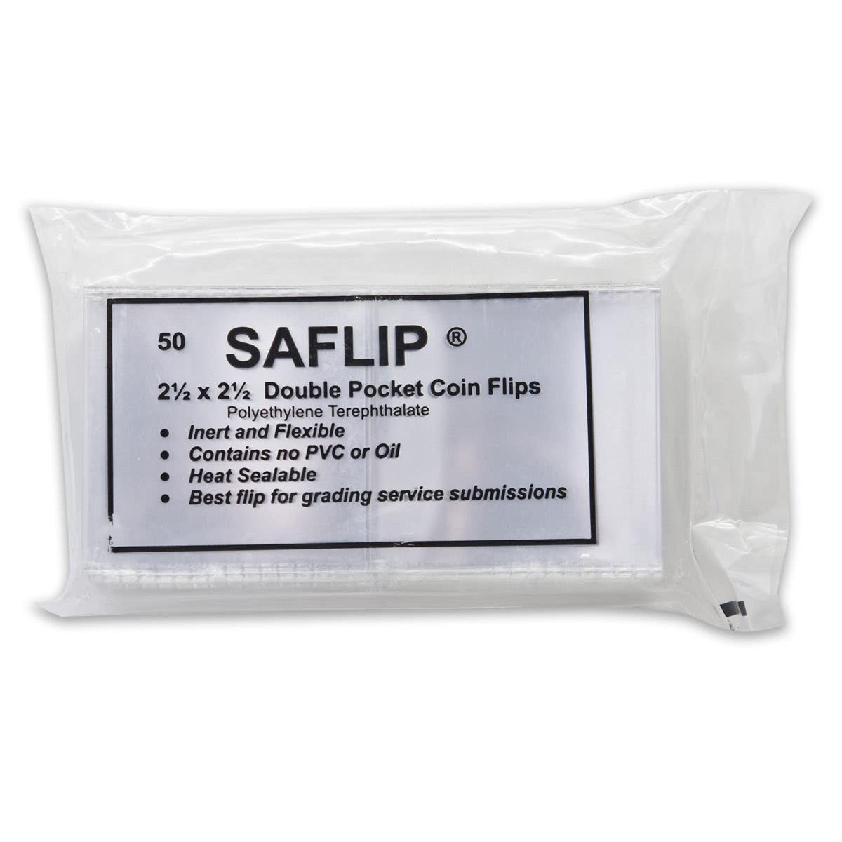 SAFLIP Double Pocket 2.5 inch x 2.5 inch Coin Flips Pack of 50