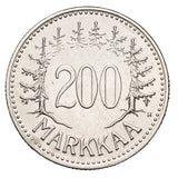 Finland Shielded Arms Silver 200 Markkaa Coin