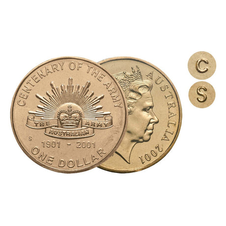 Australia Army 100th Anniversary 2001 $1 Aluminium-Bronze C & S Mintmark Uncirculated Coin Pair