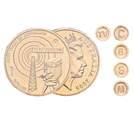 Australia Television 50th Anniversary 2006 $1 Aluminium-Bronze Mintmark Uncirculated 5-Coin Set