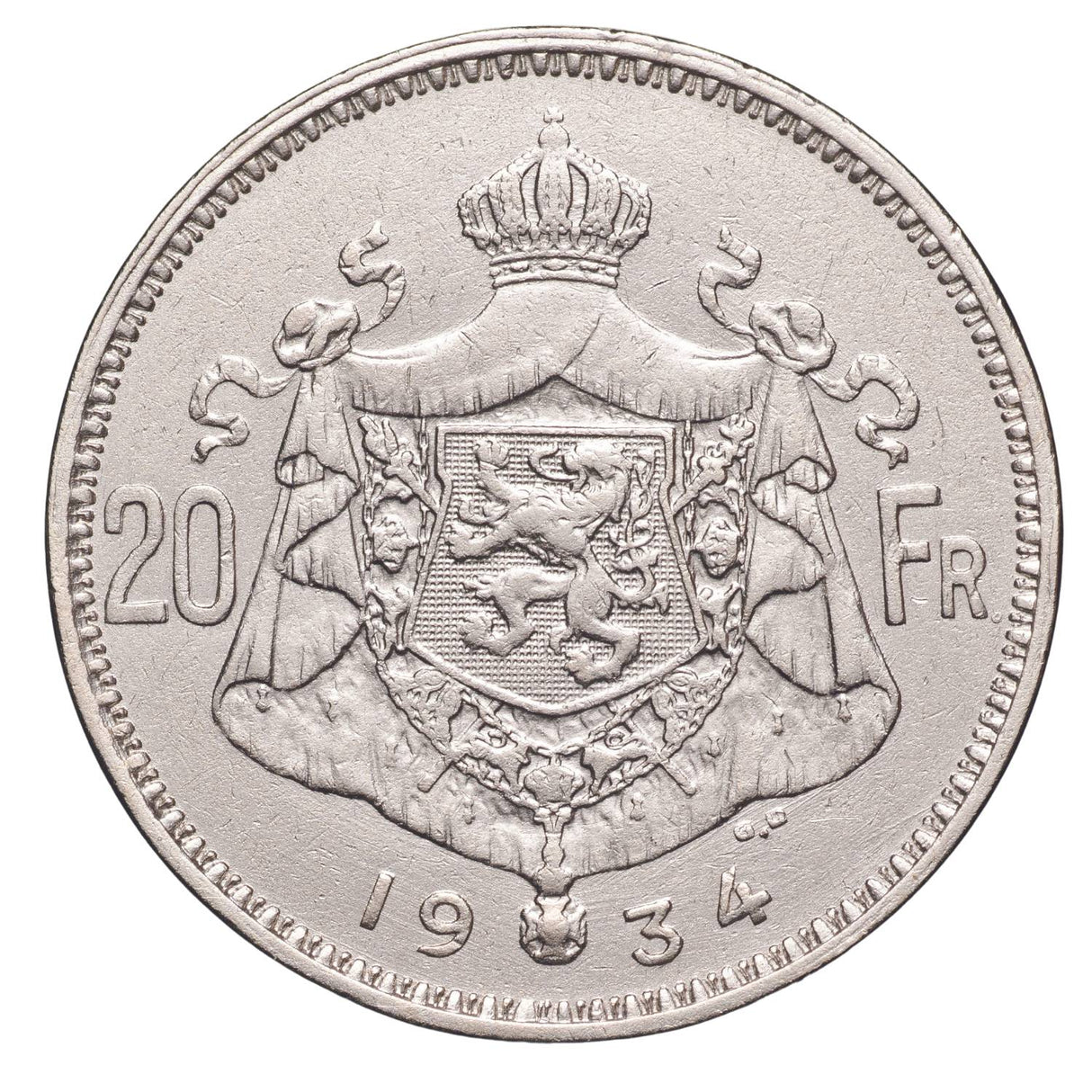 Belgium Albert I Silver 20 Francs Coin