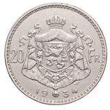 Belgium Albert I Silver 20 Francs Coin