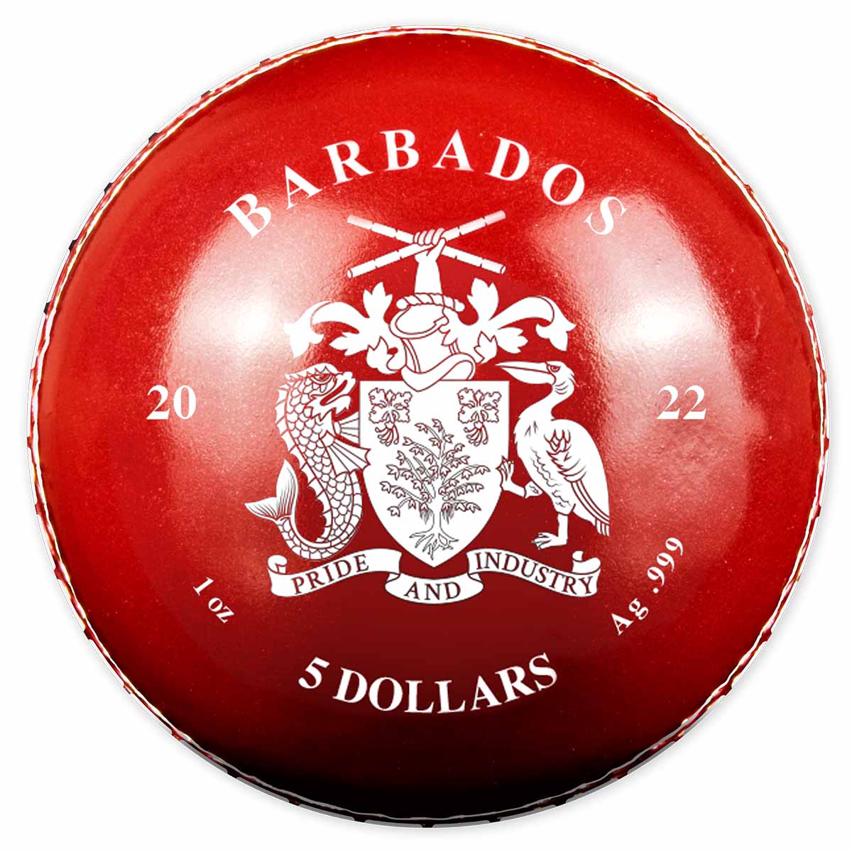 T20 Cricket World Cup 2022 $5 Ball-shaped Colour 1oz Silver Coin