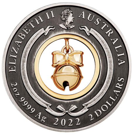 Australia Jingle Bell 2022 $2 2oz Silver Antique Coin