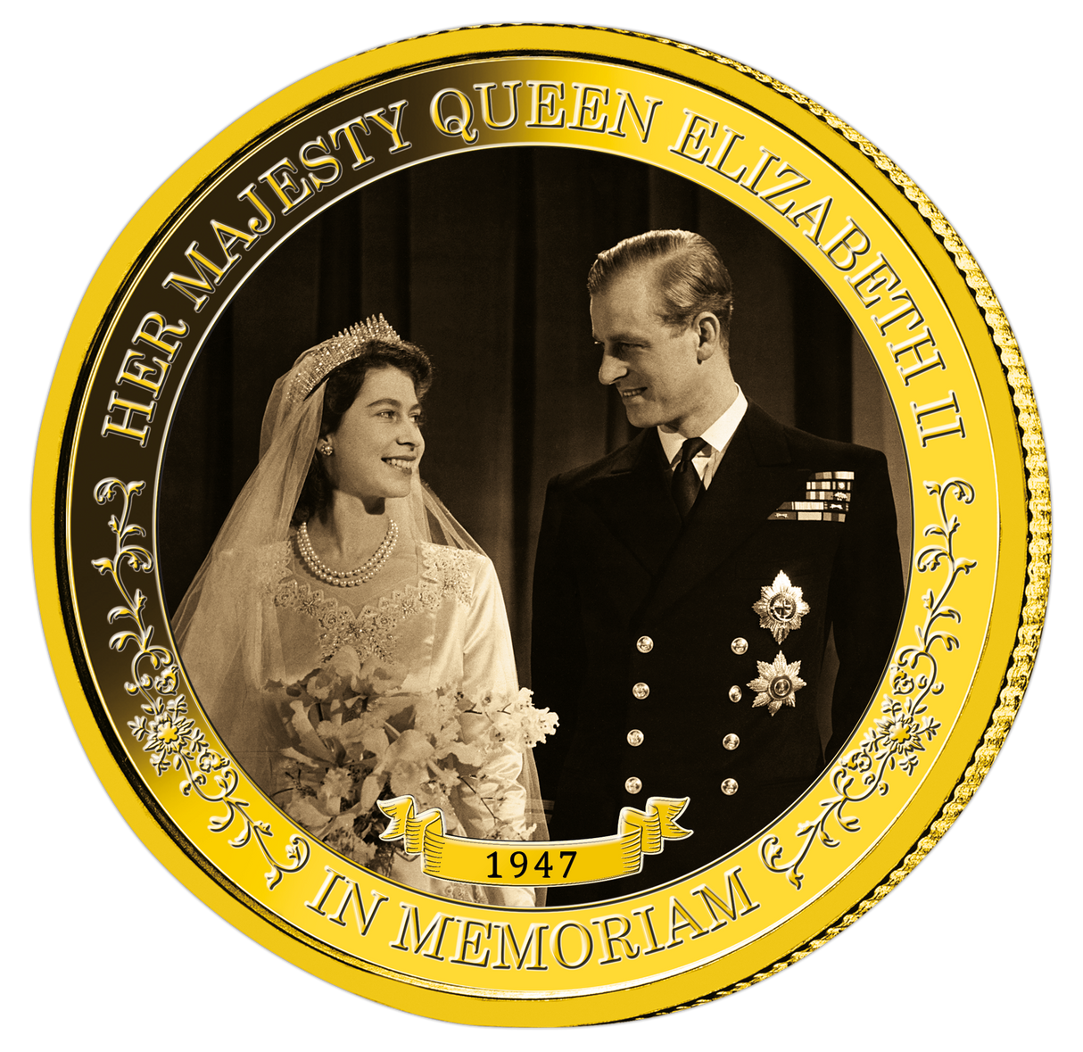 Queen Elizabeth II 2022 $1/4 Royal Wedding 1947 Gold-Plated Prooflike Coin