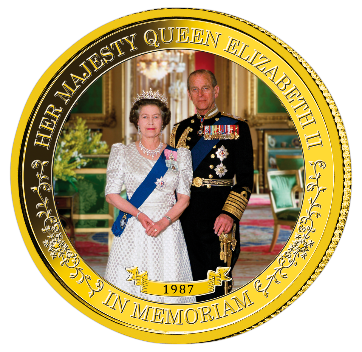 Queen Elizabeth II 2022 $1/4 QEII and Prince Philip 1987 Gold-Plated Prooflike Coin