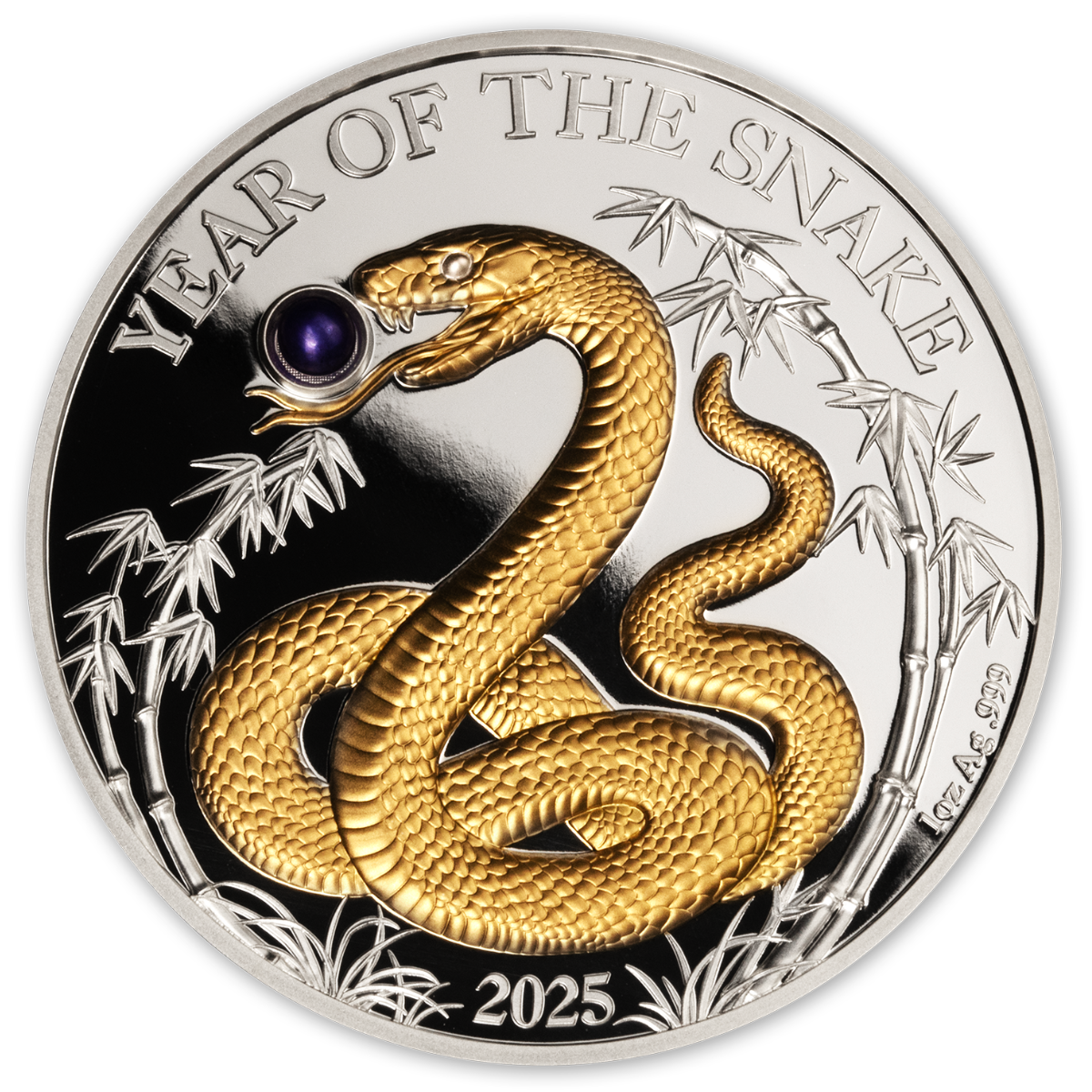 Lunar Year of the Snake 2025 20V Pearl Gold-plated 1oz Silver Proof Coin