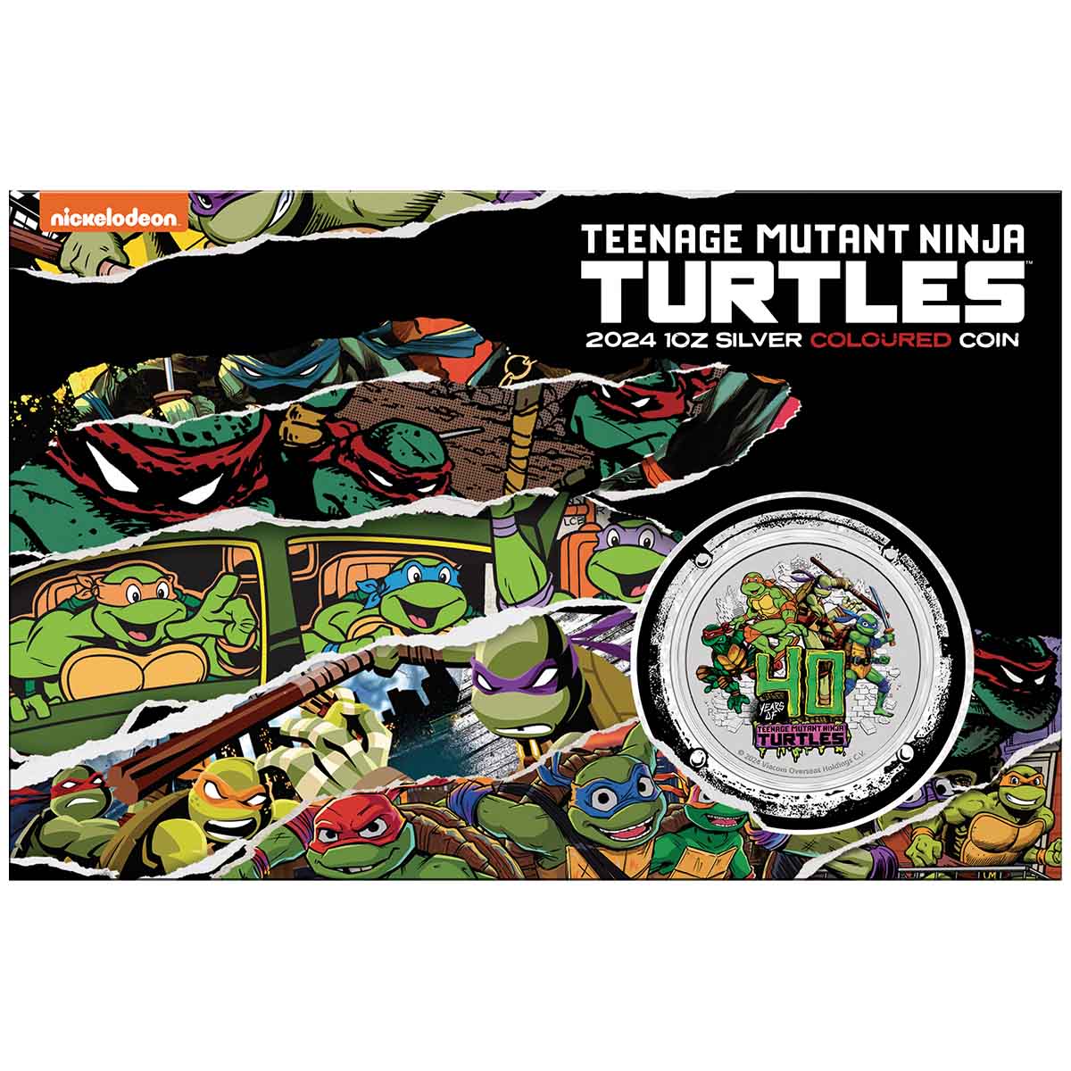 Teenage Mutant Ninja Turtles 40th Anniversary 2024 $1 1oz Silver Coloured Coin in Card