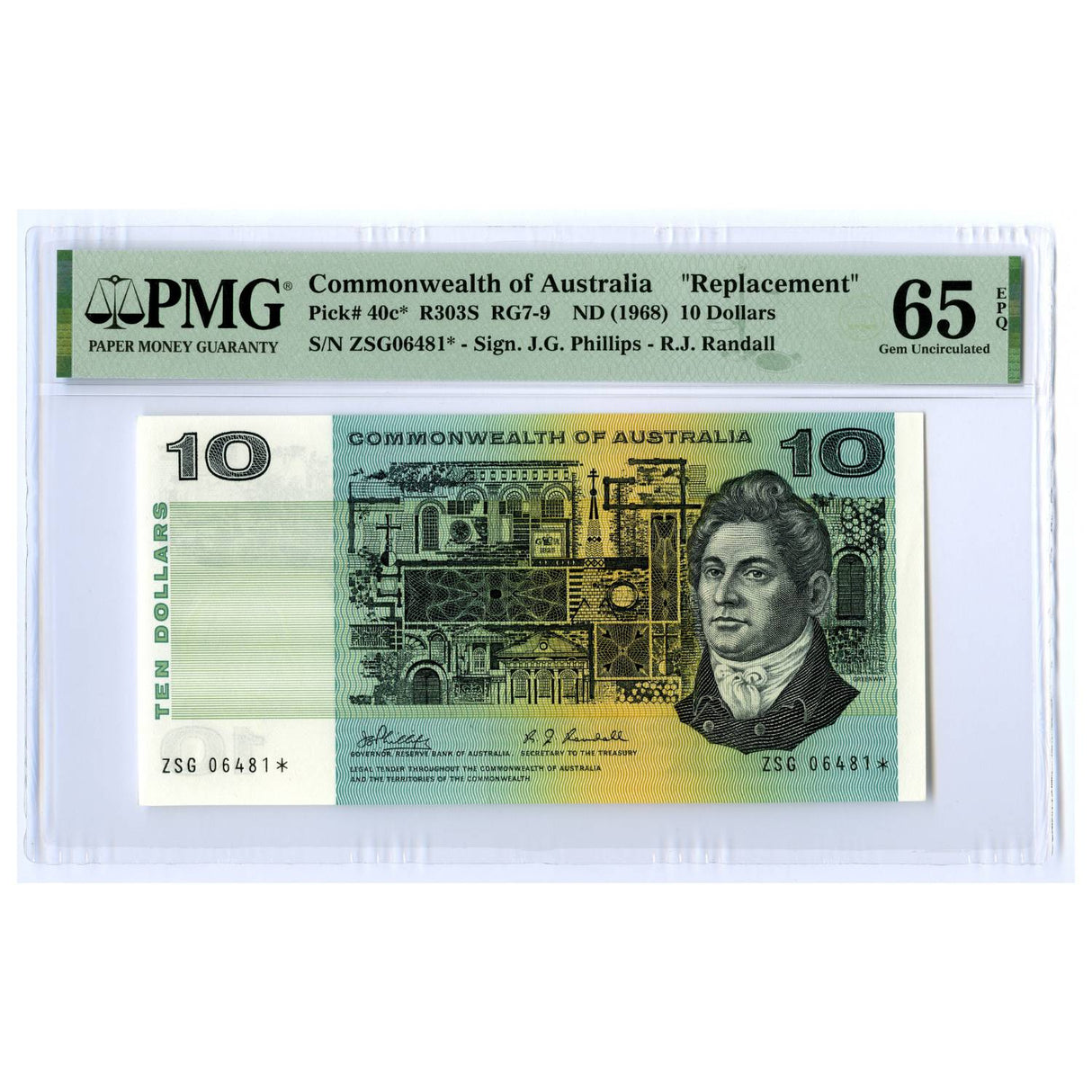 Australia 1968 $10 R303S Phillips/Randall Star Note PMG65 (Gem Uncirculated)