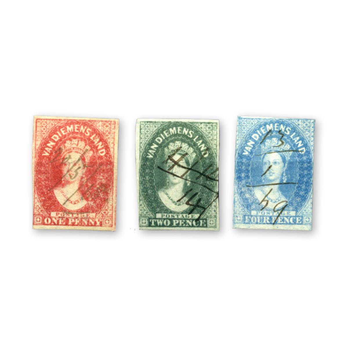 Australia Van Diemen's Land (Tasmania) 1855 Chalon Heads 3-Stamp Set Used