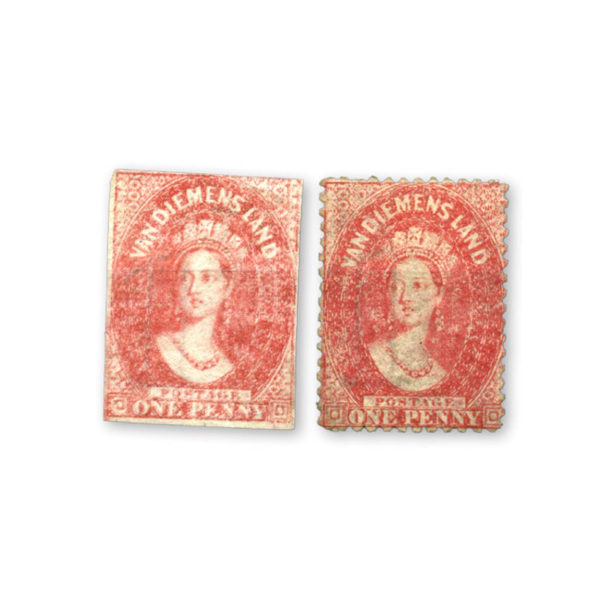 Australia Van Diemen's Land (Tasmania) 1855-64 1d Carmine Imperforated & Perforated Stamp Pair Unused