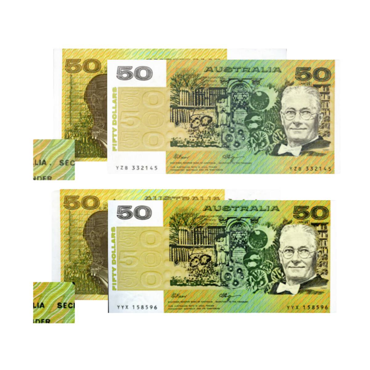 Australia 1990 $50 R512 Fraser/Higgins RBA Full Stop & No Full Stop Uncirculated Banknote Pair