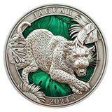 Jaguar 2024 $5 Ultra High Relief Enamel 3oz Silver Antique Coin