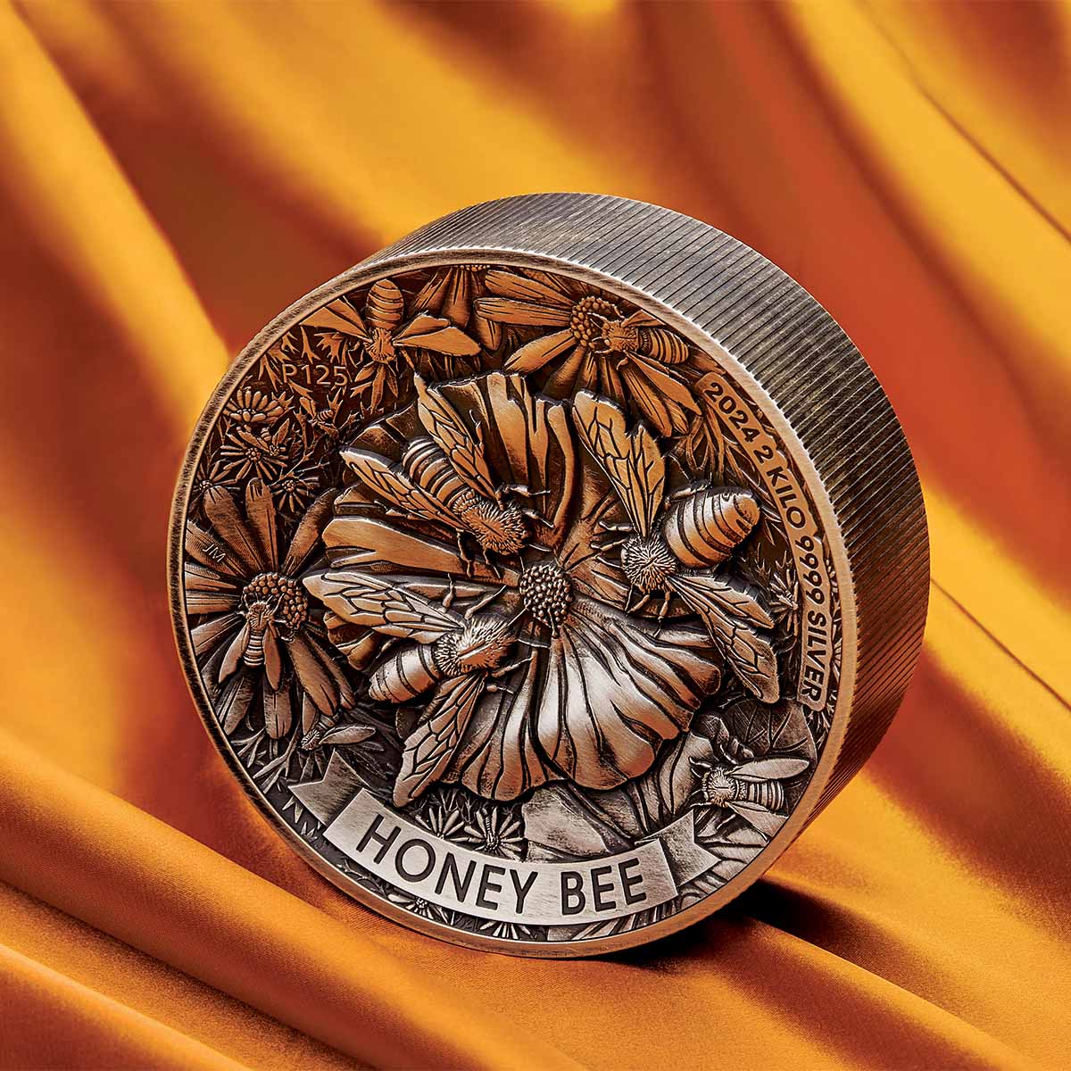 Australia Honey Bee 2024 $60 High Relief Two Kilo Silver Antique Coin