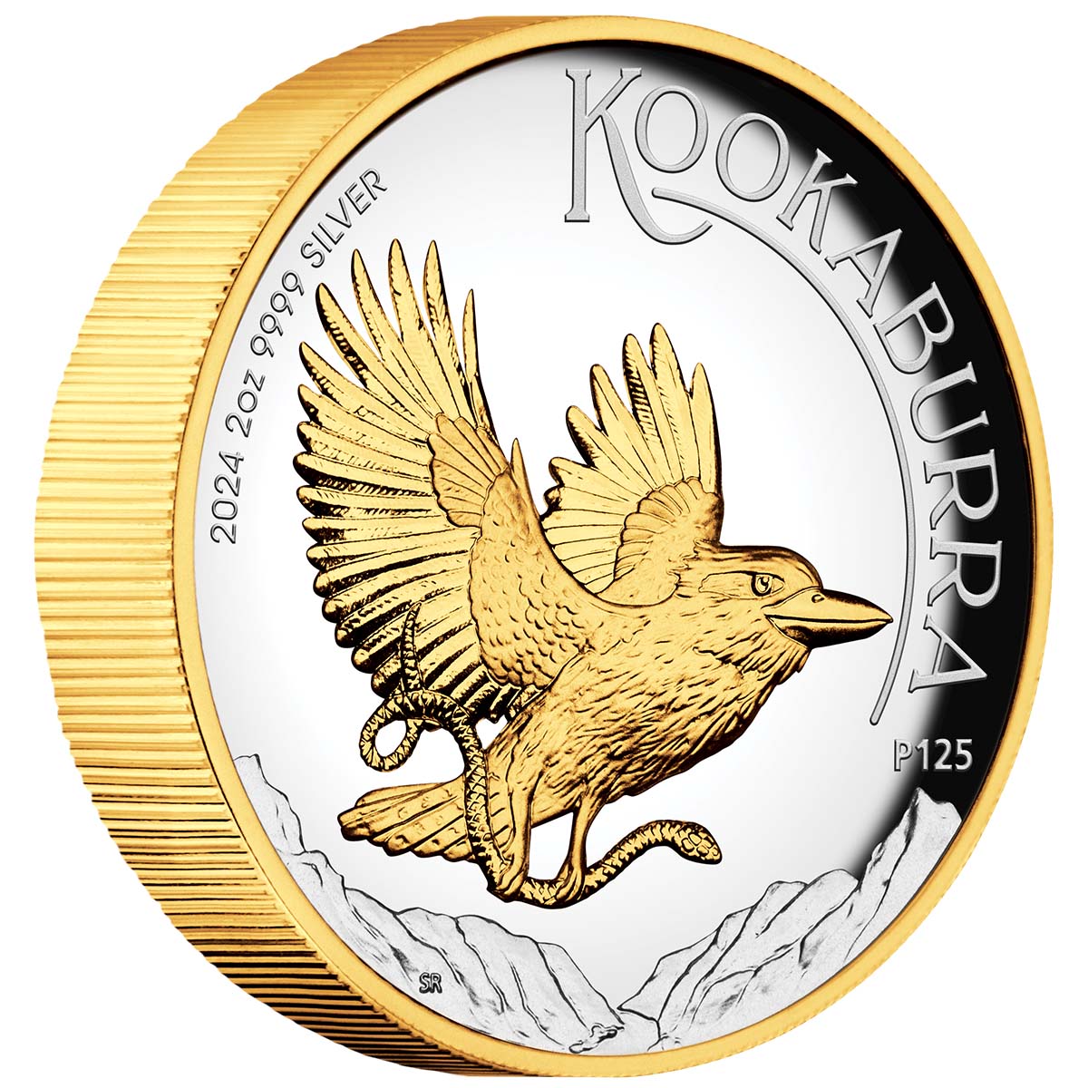 Australia Kookaburra 2024 $2 High Relief Gold-plated 2oz Silver Proof Coin