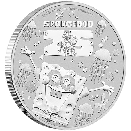 Spongebob Squarepants 25th Anniversary 2024 $1 1oz Silver Coin in Card