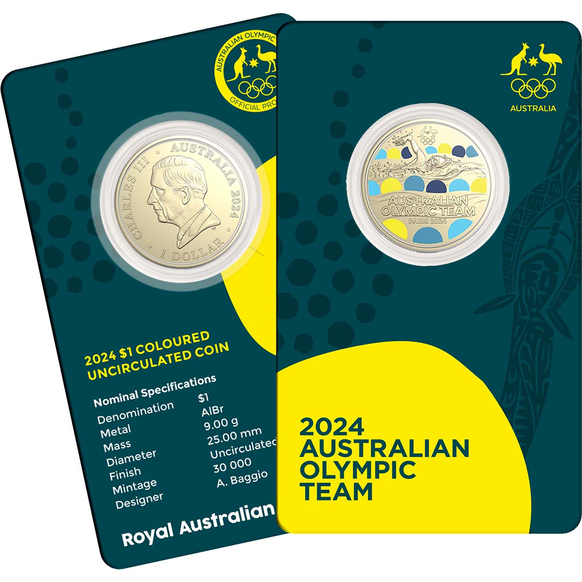 Australian Olympic Team 2024 $1 Coloured Al-Br Uncirculated Coin ...