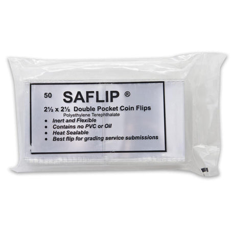 SAFLIP Double Pocket 2.5 x 2.5 inch Coin Flips + Inserts Pack of 50
