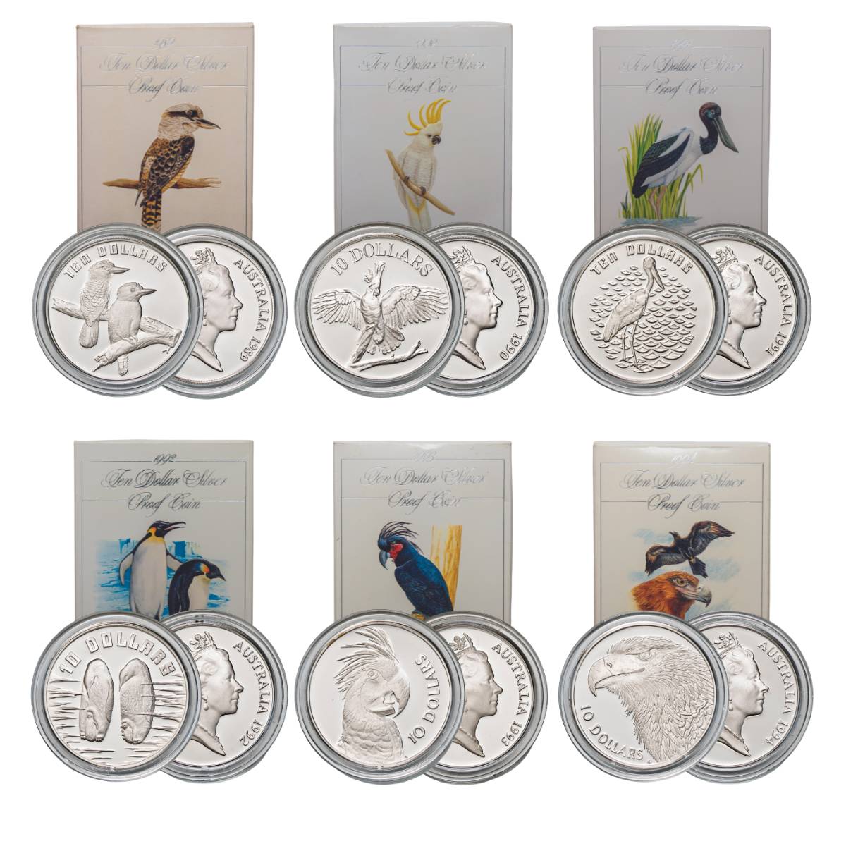 Australia 1989-94 $10 Birds of Australia Silver Proof 6-Coin Set