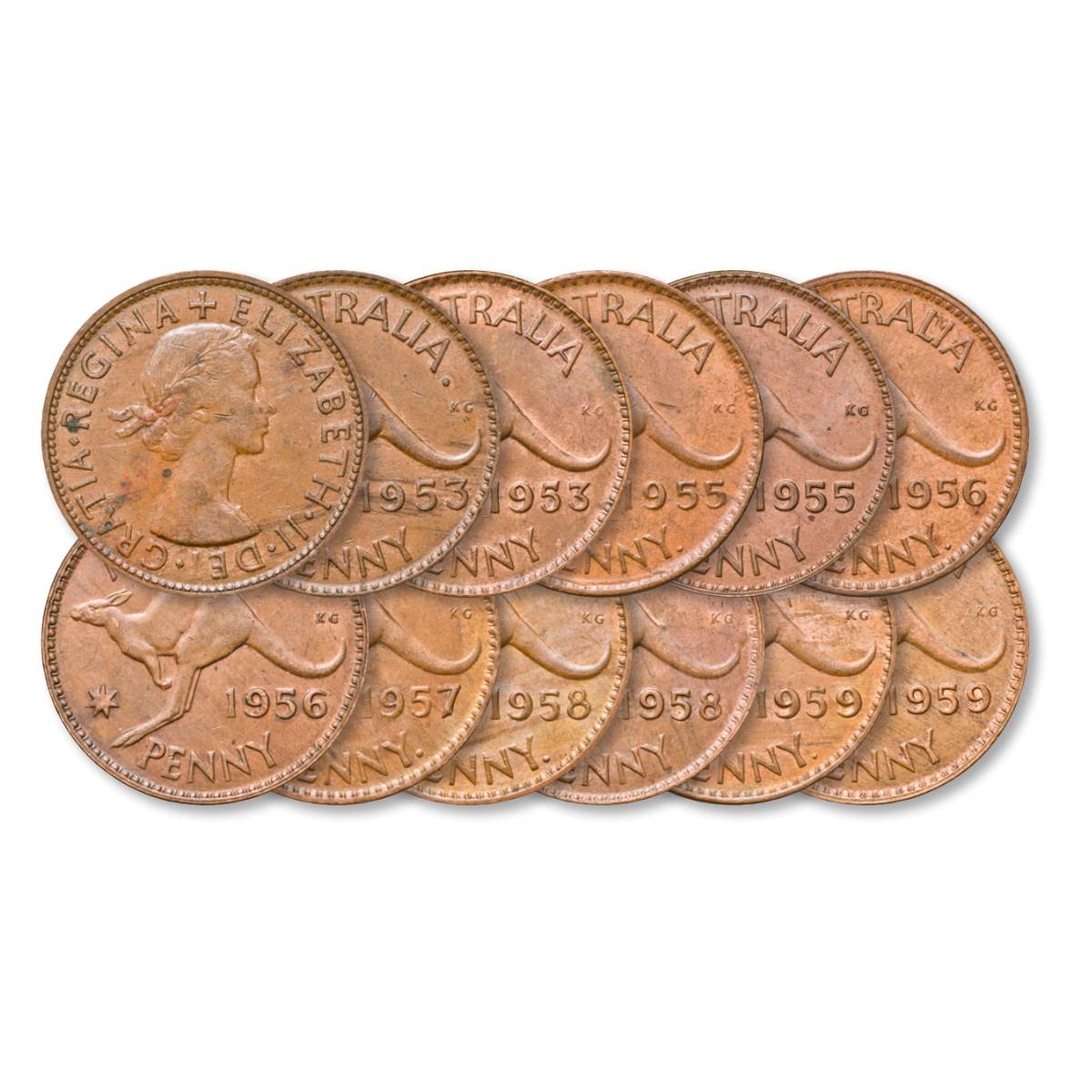 Australia Elizabeth II 1953-59 Bronze Penny about Uncirculated-Uncirculated 11-Coin Set