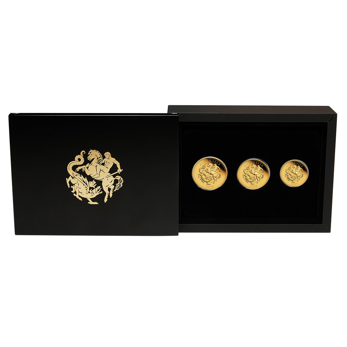 The Perth Mint 125th Anniversary Australia Sovereign 2024 Gold Proof Three-Coin Set