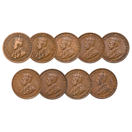 Australia George V 1921-29 Halfpenny Very Good-Fine 9-Coin Set