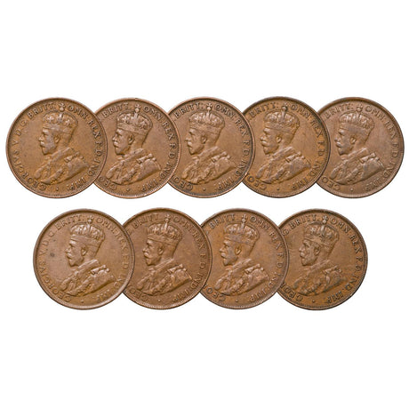 Australia George V 1921-29 Penny Very Good-Fine 9-Coin Set