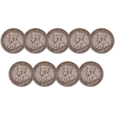 Australia George V 1921-28 Threepence Very Good-Fine 8-Coin Set