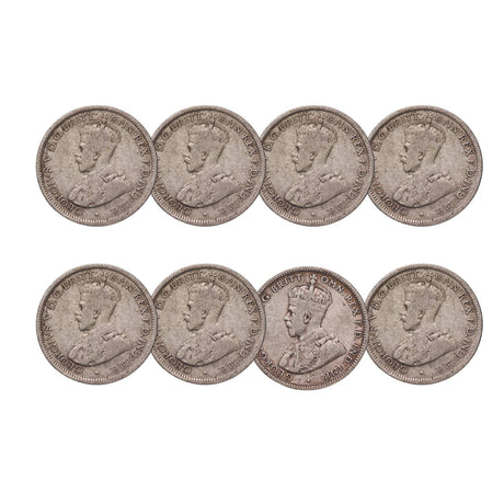 Australia George V 1921-28 Sixpence Very Good-Fine 8-Coin Set