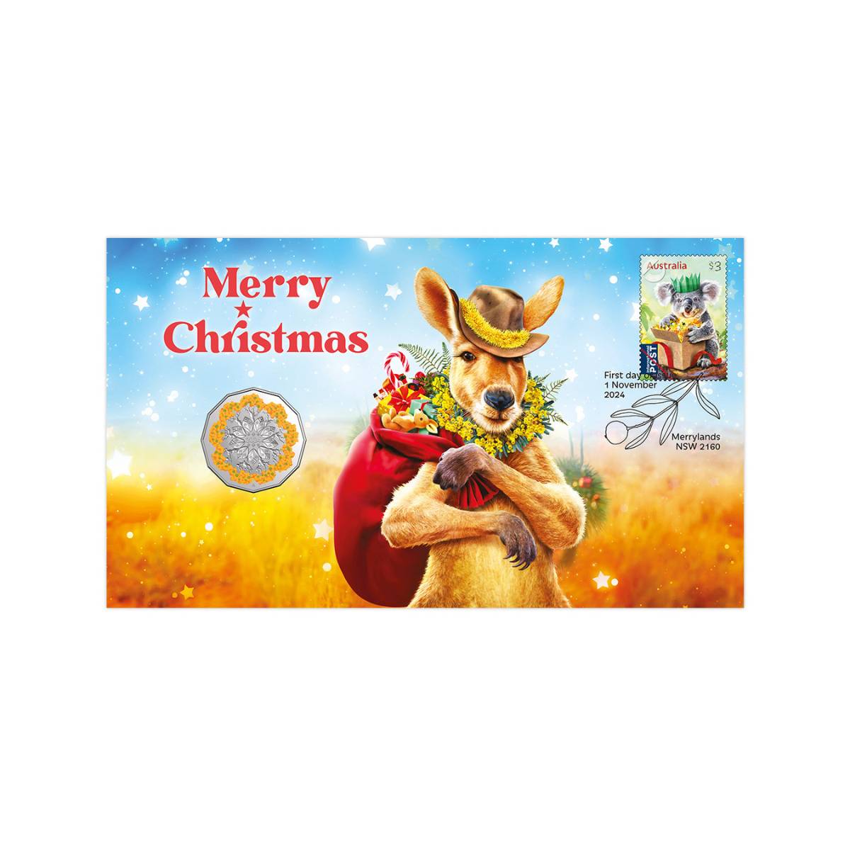 Australia Merry Christmas 2024 50c Stamp & Coin Cover