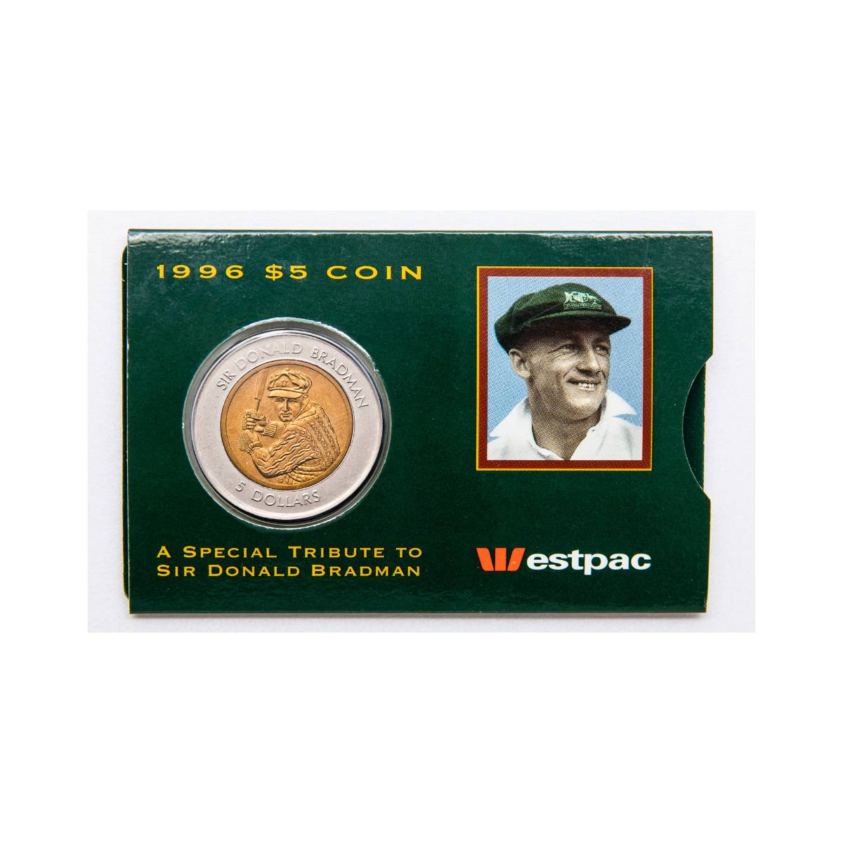 Australia 1996 $5 Sir Donald Bradman Bimetal Uncirculated Coin (WBC Sleeve)