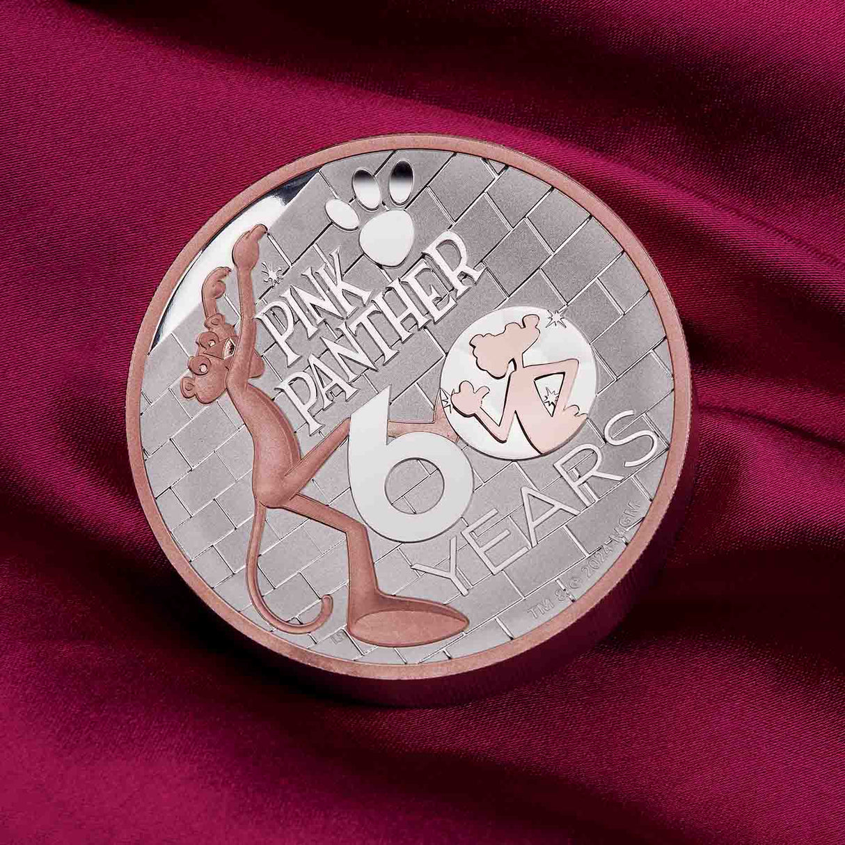 The Pink Panther 60th Anniversary 2024 $5 High Relief Gold-plated 5oz Silver Proof Coin