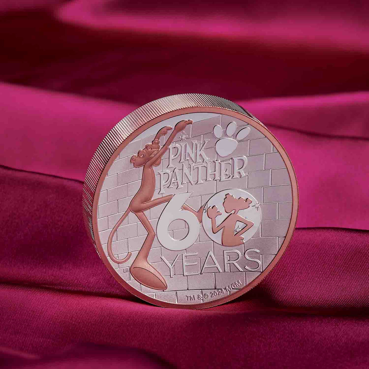 The Pink Panther 60th Anniversary 2024 $5 High Relief Gold-plated 5oz Silver Proof Coin