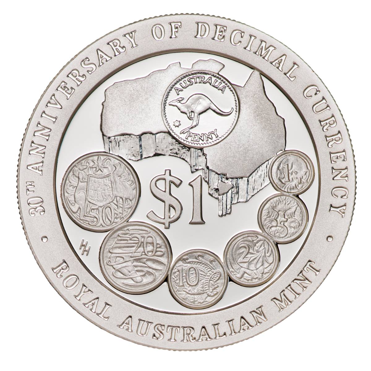 Australia 1996 $1 30th Anniversary of Decimal Currency 1oz Silver Proof Coin