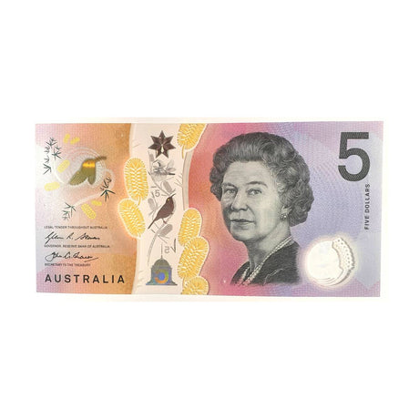 Australia 2016 $5 New Generation AA16 First Prefix & EJ16 Last Year Prefix Uncirculated Banknote Pair