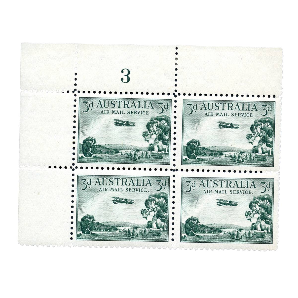 Australia 1929 3d Air Mail Service Stamp Plate Block of 4 Mint Unhinged