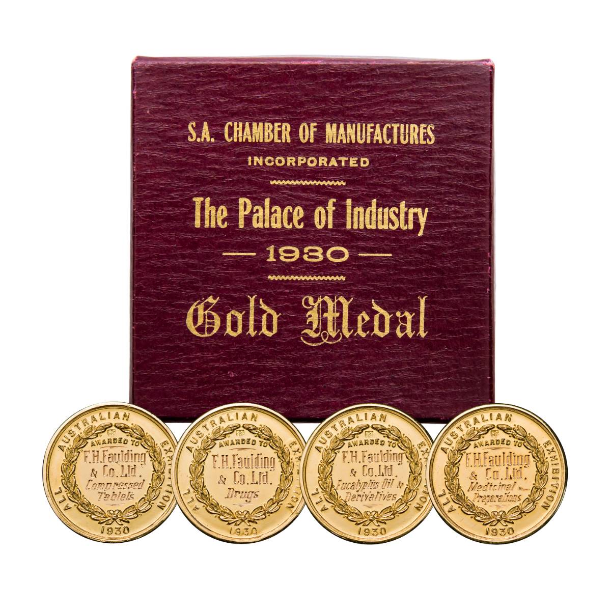 South Australian Chamber of Manufactures incorporated, All Australian Exhibition, Set of 4 gold Award medals