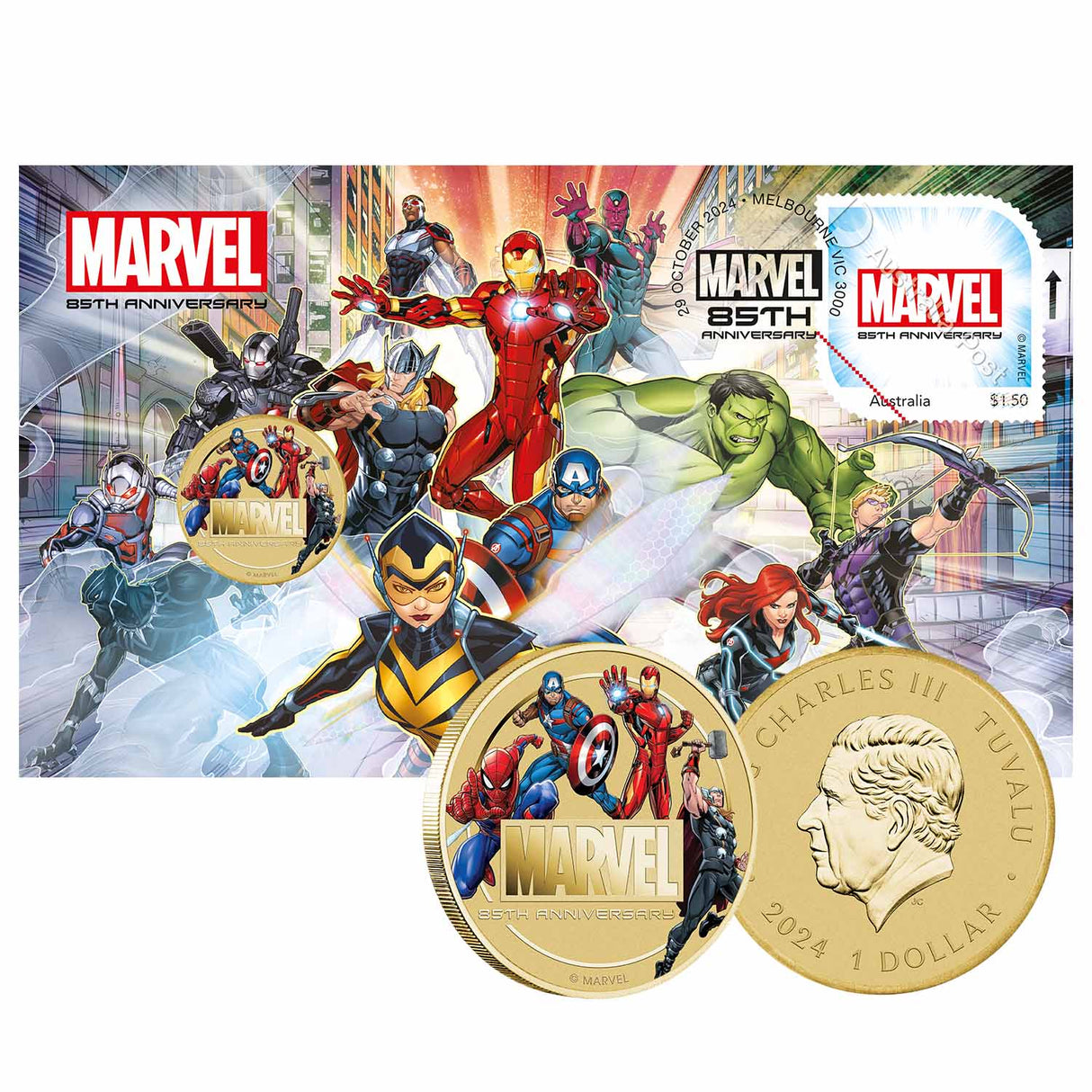 85th Anniversary of Marvel 2024 $1 Stamp & Coin Cover