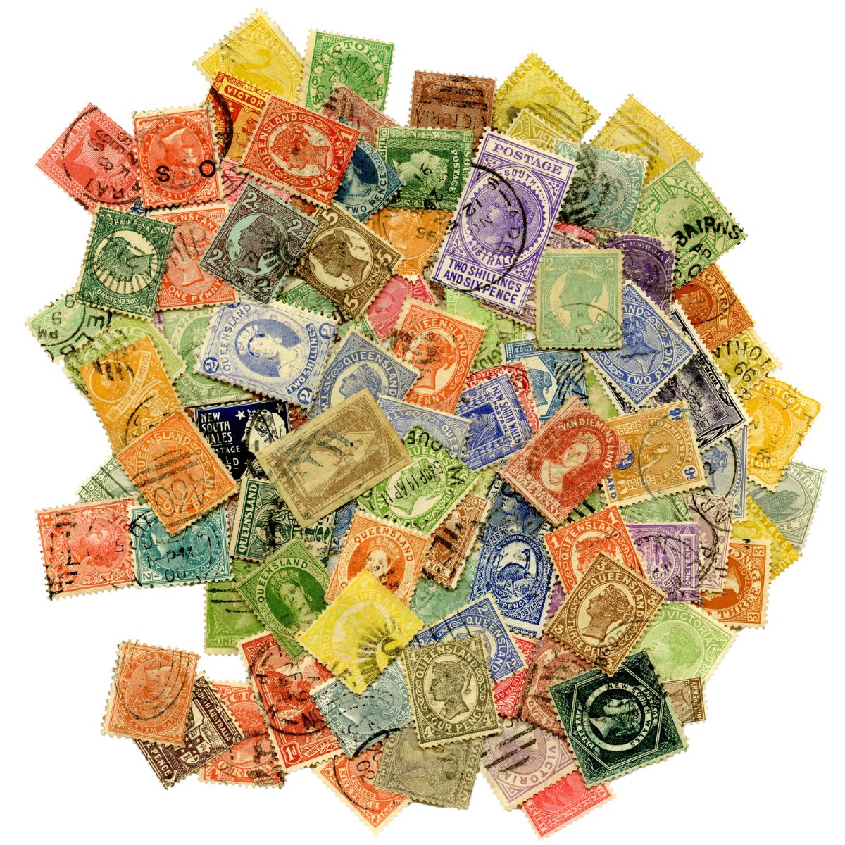 1850-1901 Australian Pre Federation Collection of 100 Used Stamps (100 stamps)