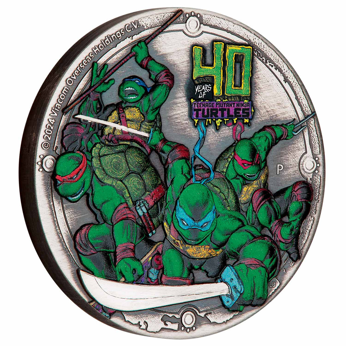 Teenage Mutant Ninja Turtles 40th Anniversary 2024 $2 Colour High Relief 2oz Silver Antique Coin