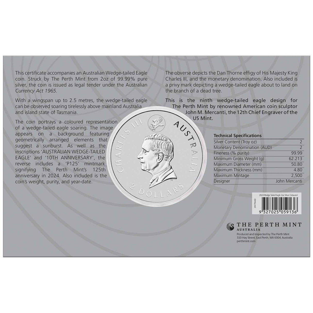 Australia Wedge-Tailed Eagle 10th Anniversary 2024 $2 Colour 2oz Silver Brilliant Uncirculated Coin