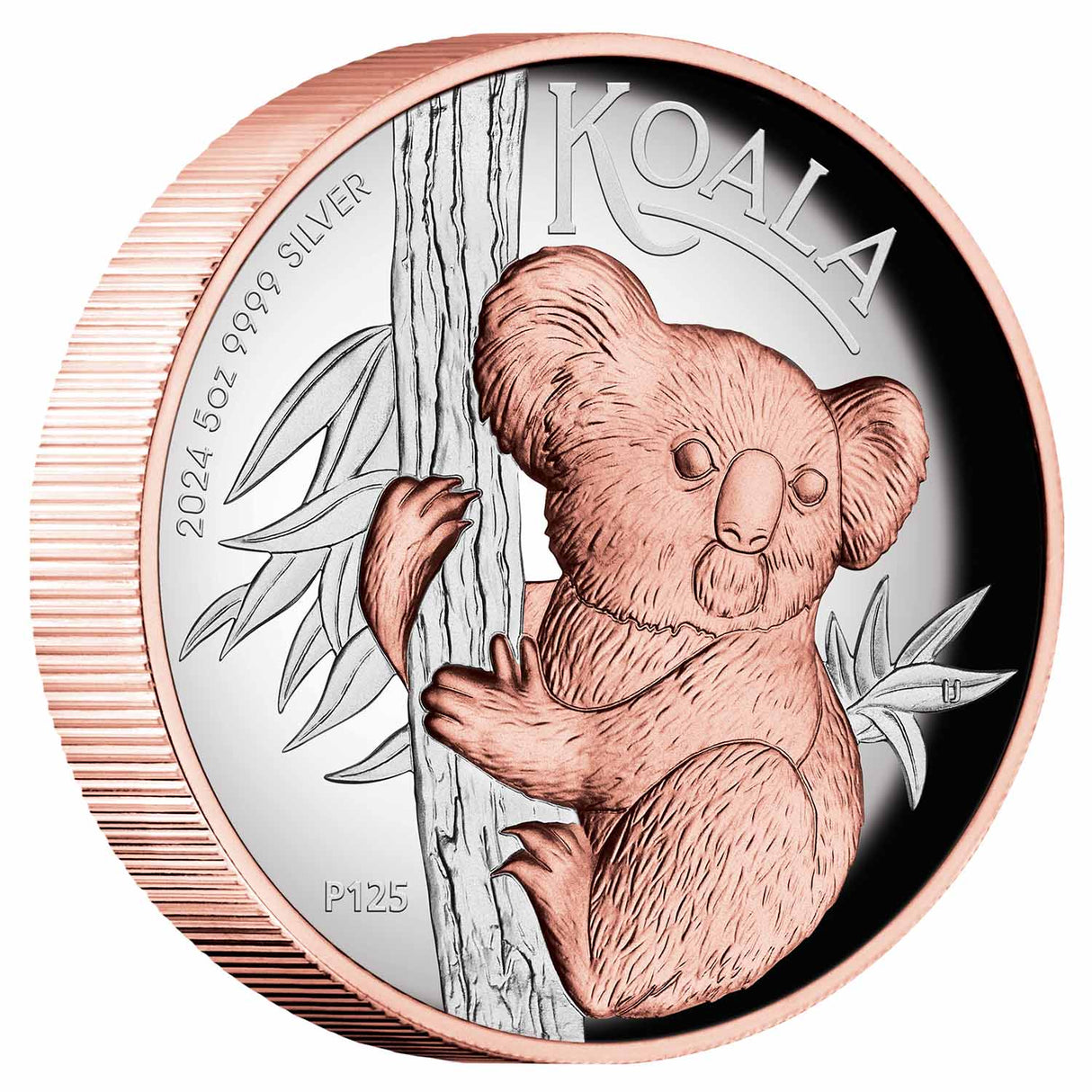 Australia Koala 2024 $8 High Relief Rose Gold-plated 5oz Silver Proof Coin