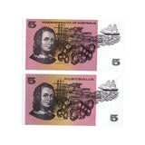 Australia Phillips/Wheeler 1972 $5 R204 Commonwealth & 1974 $5 R205 Australia Uncirculated Banknote Pair Uncirculated