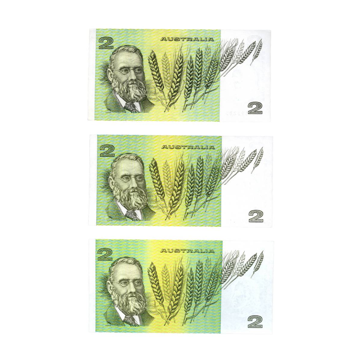 Australia 1979-85 Last Three $2 Uncirculated Banknote Set