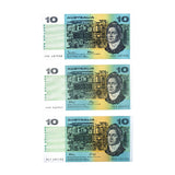 Australia 1985-91 Last Three Paper $10 Uncirculated Banknote Set