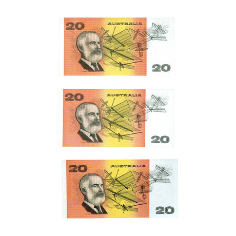 Australia 1989-93 Last Three Paper $20 Uncirculated Banknote Set