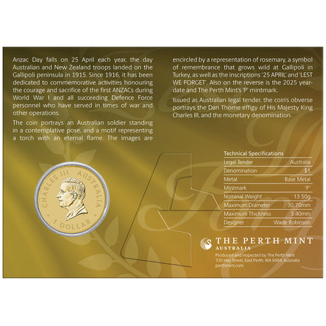 Australia Anzac Day 2025 $1 Brilliant Uncirculated Coin