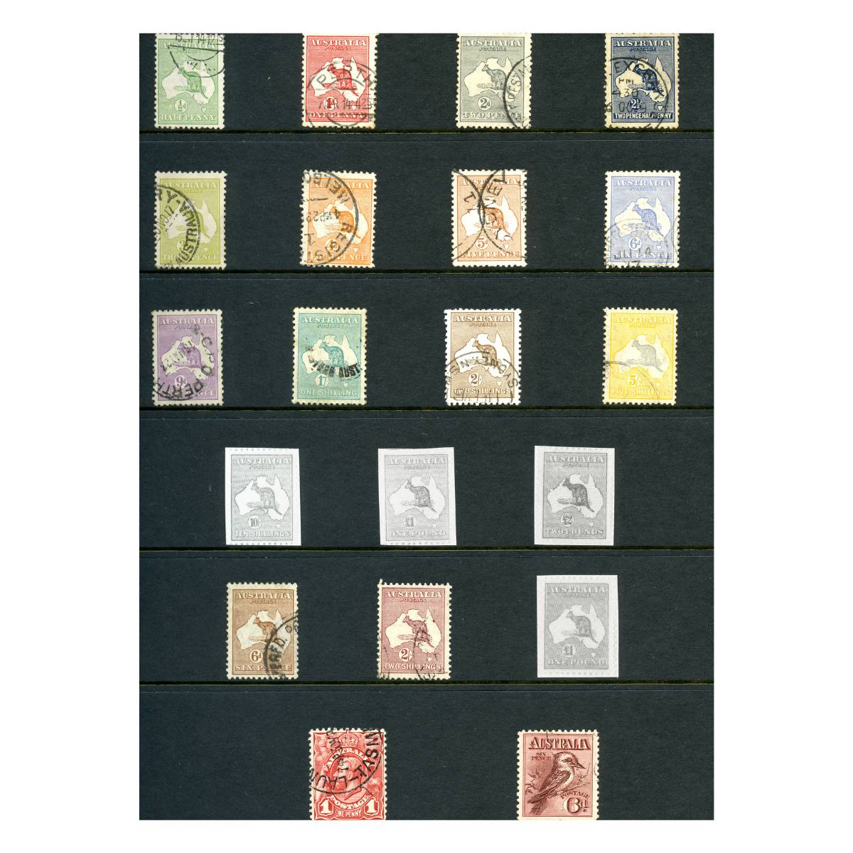 Australia George V 1913-36 Kangaroo & Portrait Definitive 39-Stamp Collection Fine Used